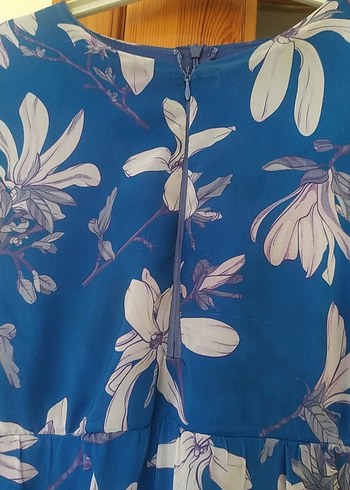 Mavi Çiçek Desenli Uzun Bohem Elbise - Görsel 2