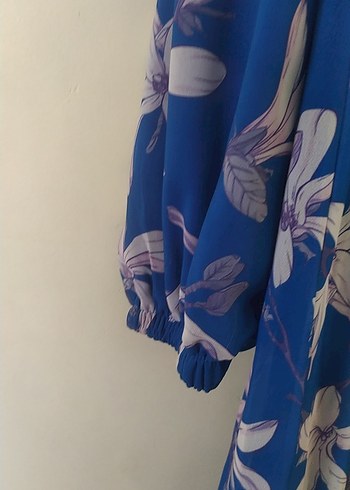 Mavi Çiçek Desenli Uzun Bohem Elbise - Görsel 3