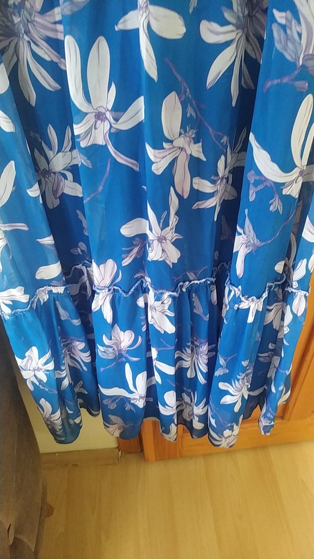 Mavi Çiçek Desenli Uzun Bohem Elbise - Görsel 4