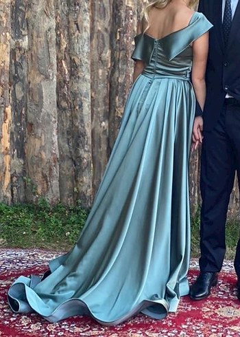 Şık Khaki Uzun Drapeli Abiye Elbise - Görsel 4