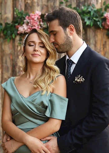 Şık Khaki Uzun Drapeli Abiye Elbise - Görsel 3