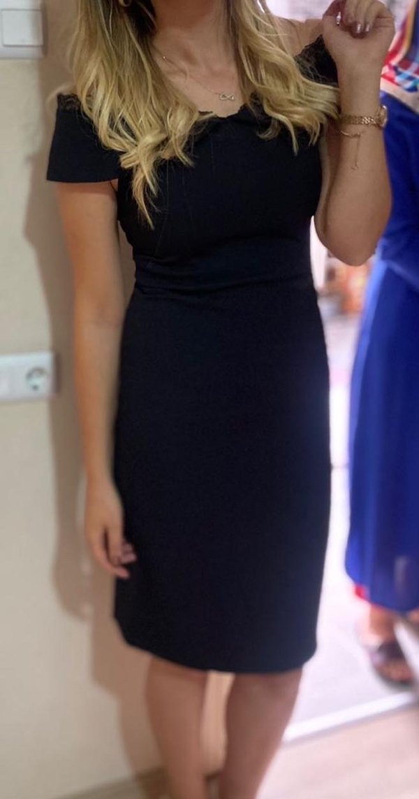 Siyah Drapeli Straplez Midi Mezuniyet Elbisesi - Görsel 3