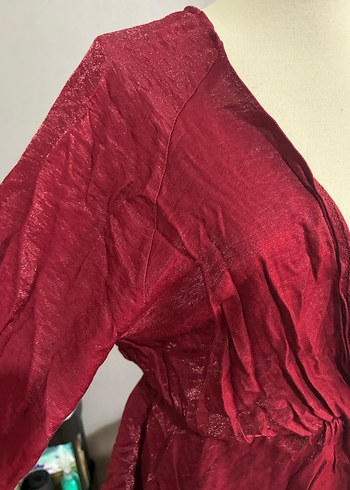 Bordo Parlak Kadın Bohem Uzun Kollu Uzun Elbise - Görsel 3