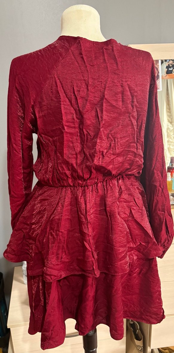 Bordo Parlak Kadın Bohem Uzun Kollu Uzun Elbise - Görsel 4