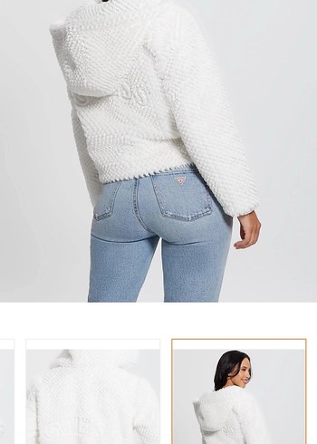 GUESS Beyaz Peluş Kapüşonlu Rahat Ceket - Görsel 2