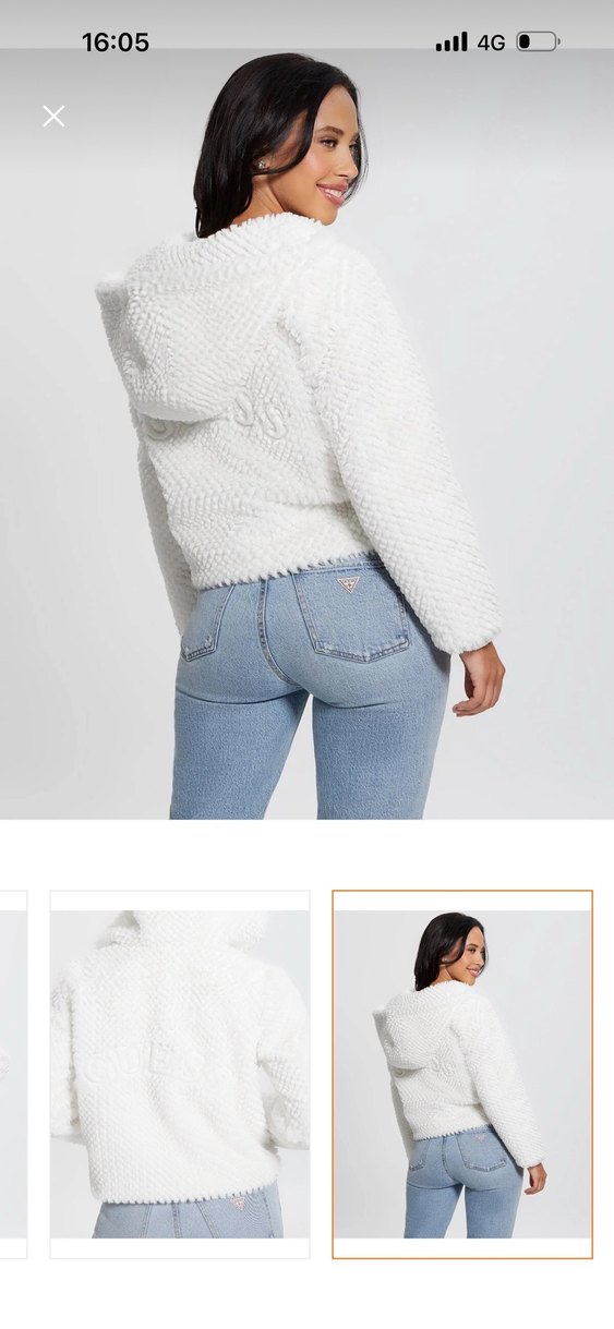 GUESS Beyaz Peluş Kapüşonlu Rahat Ceket - Görsel 2