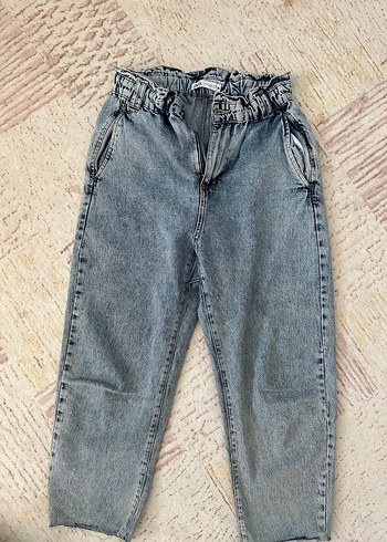 Kadın Gri Batik Desenli Kemerli Denim Pantolon