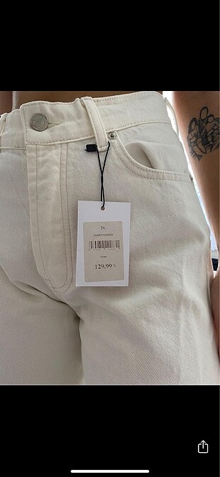 Krem yüksek bel wide leg jean