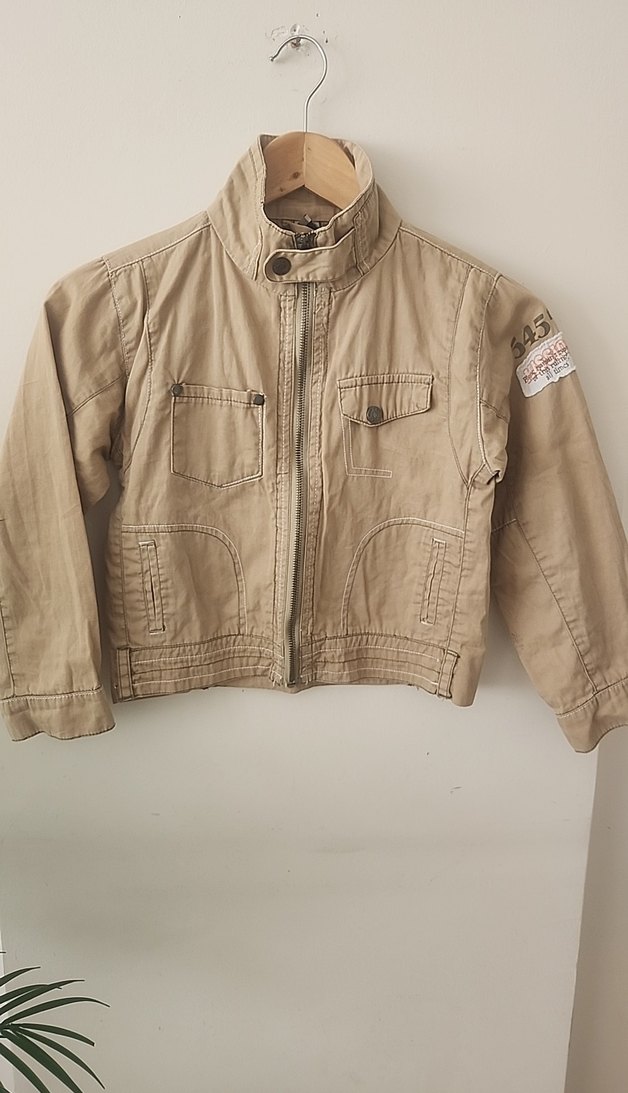 Bej fermuarlı Erkek Çocuk Keten Ceket - Görsel 2