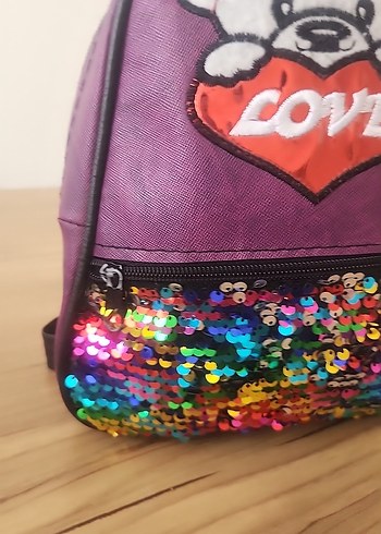 Diğer Mor Ayıcık Desenli Pullu Mini Sırt Çantası