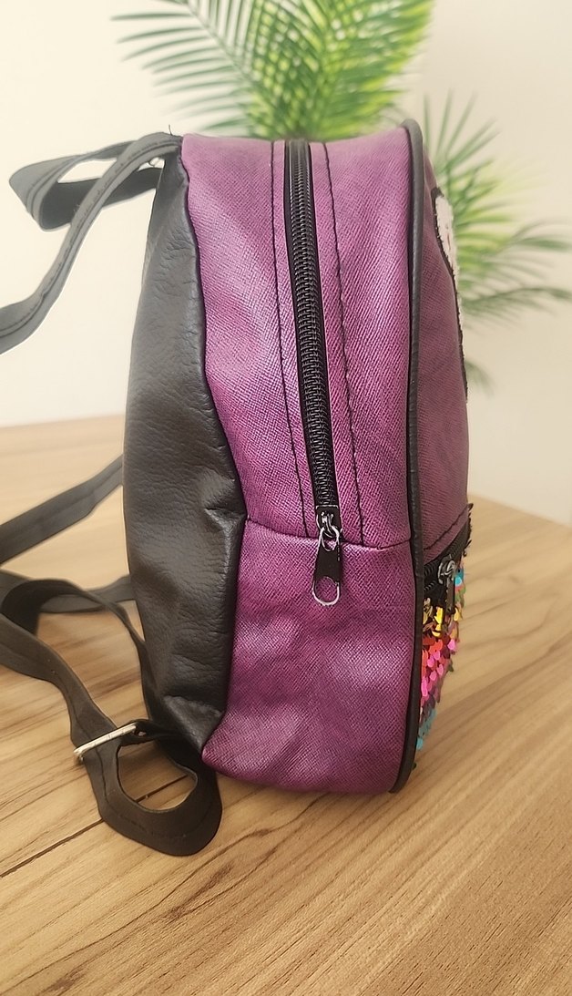 Mor Ayıcık Desenli Pullu Mini Sırt Çantası - Görsel 4
