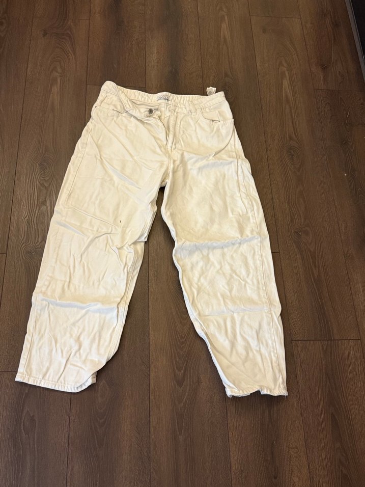 Kadın Beyaz Keten Rahat Kesim Pantolon - Görsel 2