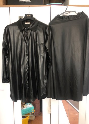 Siyah Deri Uzun Kollu Gömlek Ceket - Görsel 2