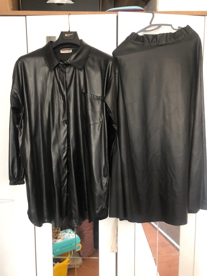 Siyah Deri Uzun Kollu Gömlek Ceket - Görsel 2