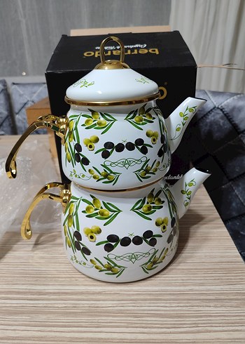 Bernardo beyaz Zeytin Desenli Çaydanlık Seti