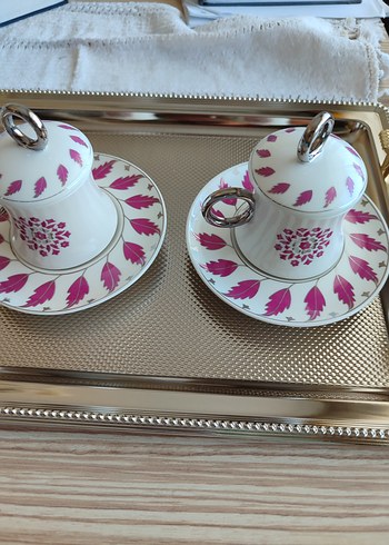 Korkmaz Pembe Desenli 2'li Kahve Fincanı Set i