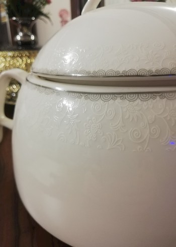 Beyaz Geleneksel Desensiz Porselen Çorba Tenceresi Emsan - Görsel 2