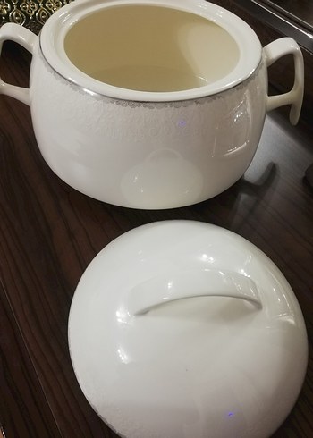 Beyaz Geleneksel Desensiz Porselen Çorba Tenceresi Emsan - Görsel 3