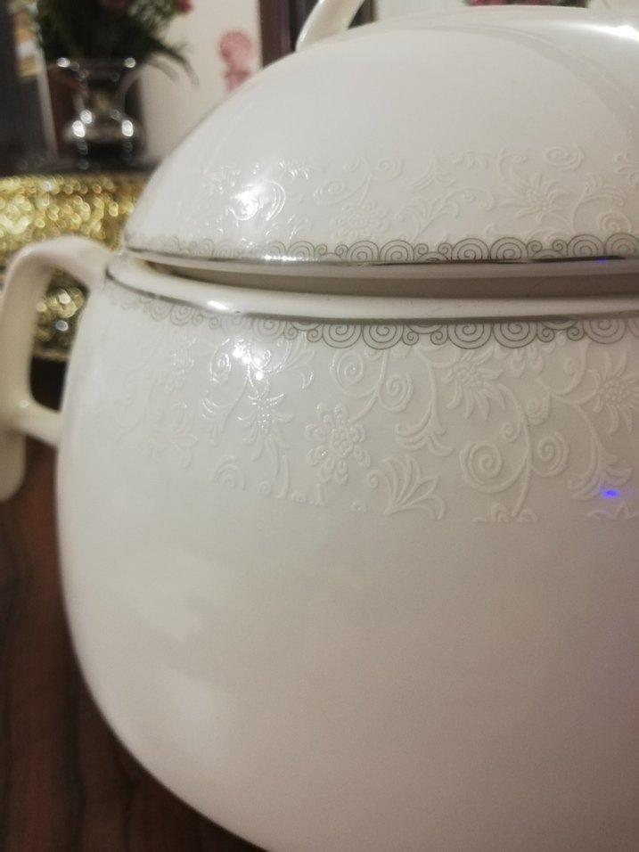 Beyaz Geleneksel Desensiz Porselen Çorba Tenceresi Emsan - Görsel 2