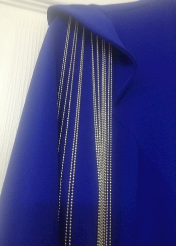 Zincir Detaylı Mavi Uzun Kollu Kadın Elbise - Görsel 3