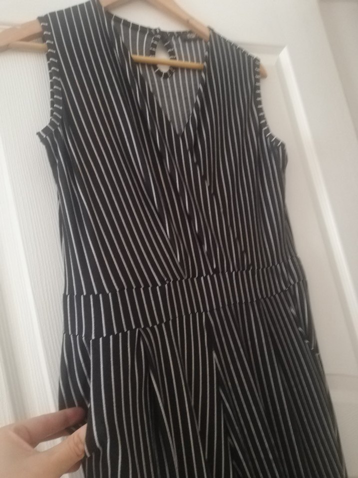 Çizgili askılı uzun tulum - Görsel 5