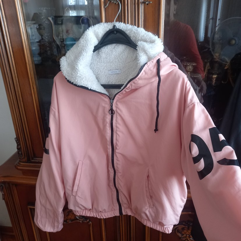 Kürklü Kapüşonlu Pembe Mini Kışlık Mont defacto m beden — görsel 4/8