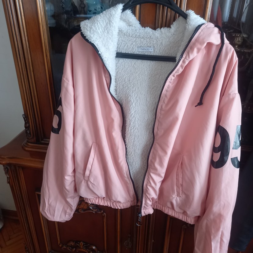 Kürklü Kapüşonlu Pembe Mini Kışlık Mont defacto m beden — görsel 3/8