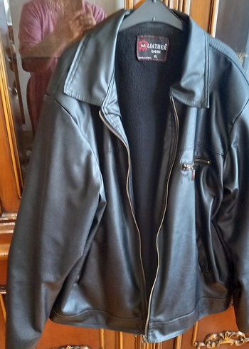 Deri Biker Ceket, Fermuarlı, Rahat Kesim