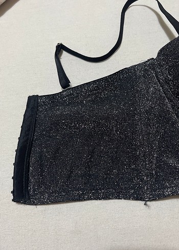 Siyah Parlak Mini Straplez Bustiyer - Görsel 4