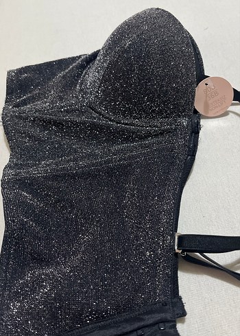 Siyah Parlak Mini Straplez Bustiyer - Görsel 10