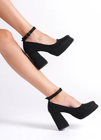Diğer Siyah süet kadın platform topuklu ayakkabı 