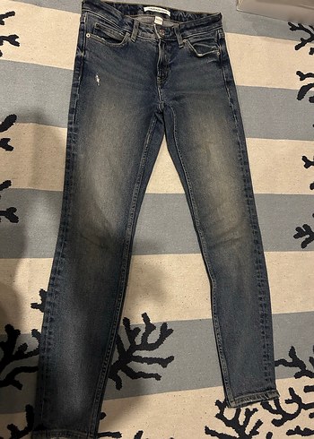34 Beden lacivert Renk Calvin Klein Kadın Lacivert Denim Dar Kesim Ara Bel Jean