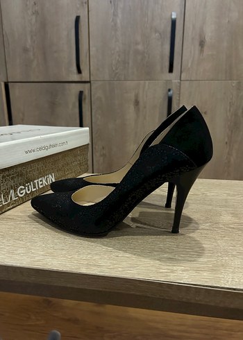 39 Beden siyah Renk Celal Gültekin Siyah Yılan Desenli Stiletto Topuklu Ayakkabı
