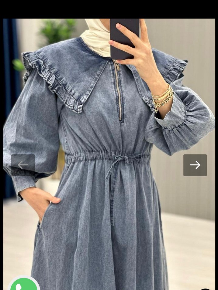 Geniş Yaka Uzun Denim Elbise - Görsel 4