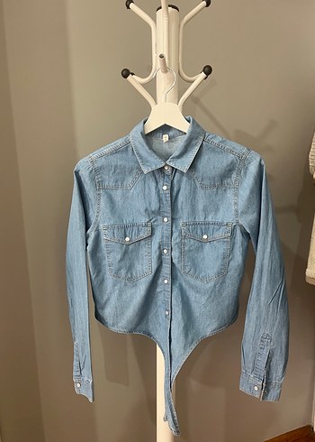 Düğmeli Denim Kadın Gömlek - Görsel 4