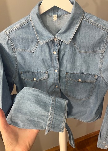 Düğmeli Denim Kadın Gömlek - Görsel 3