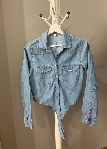 Düğmeli Denim Kadın Gömlek - Görsel 7