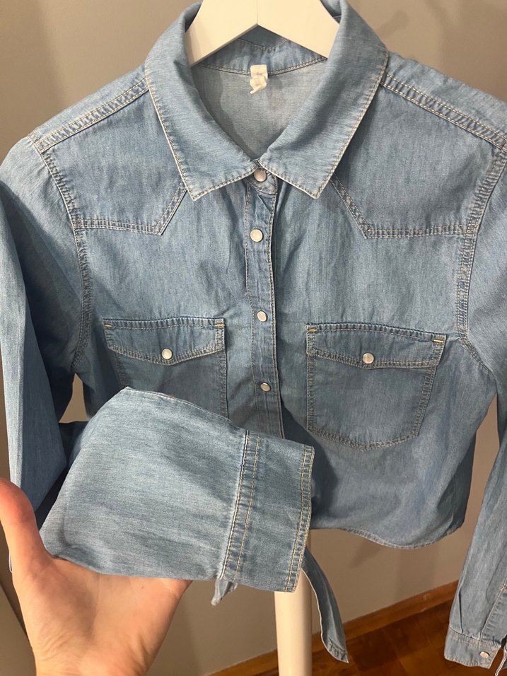 Düğmeli Denim Kadın Gömlek - Görsel 3