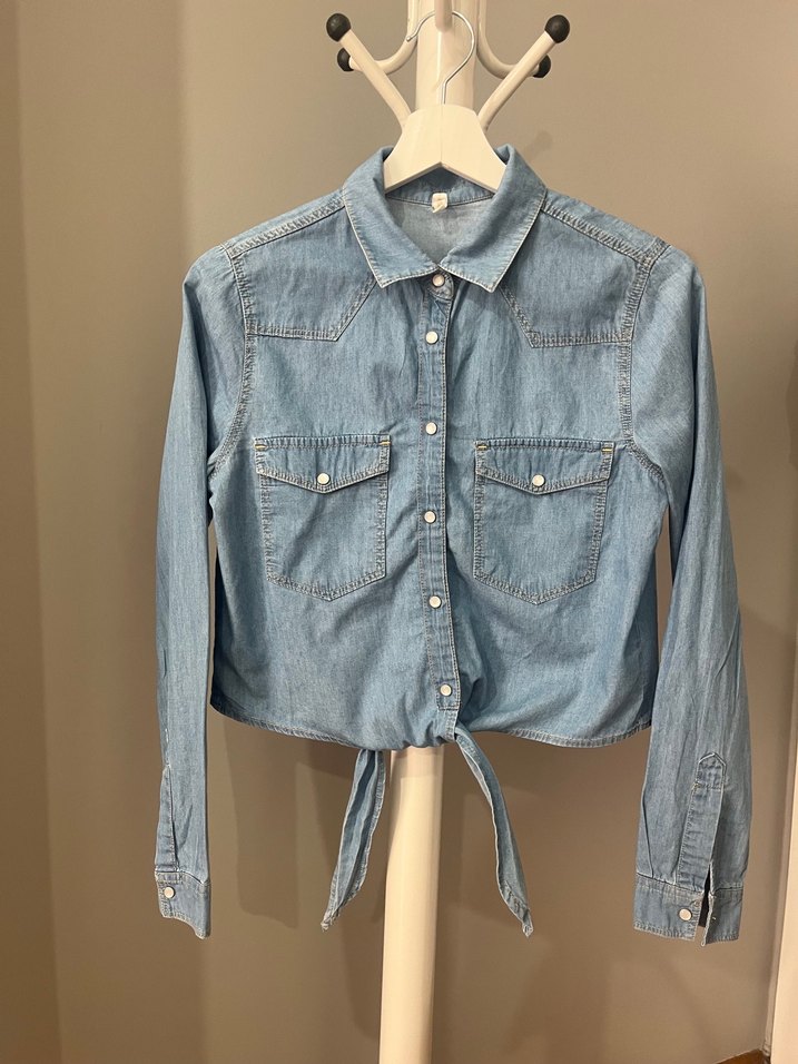 Düğmeli Denim Kadın Gömlek - Görsel 2