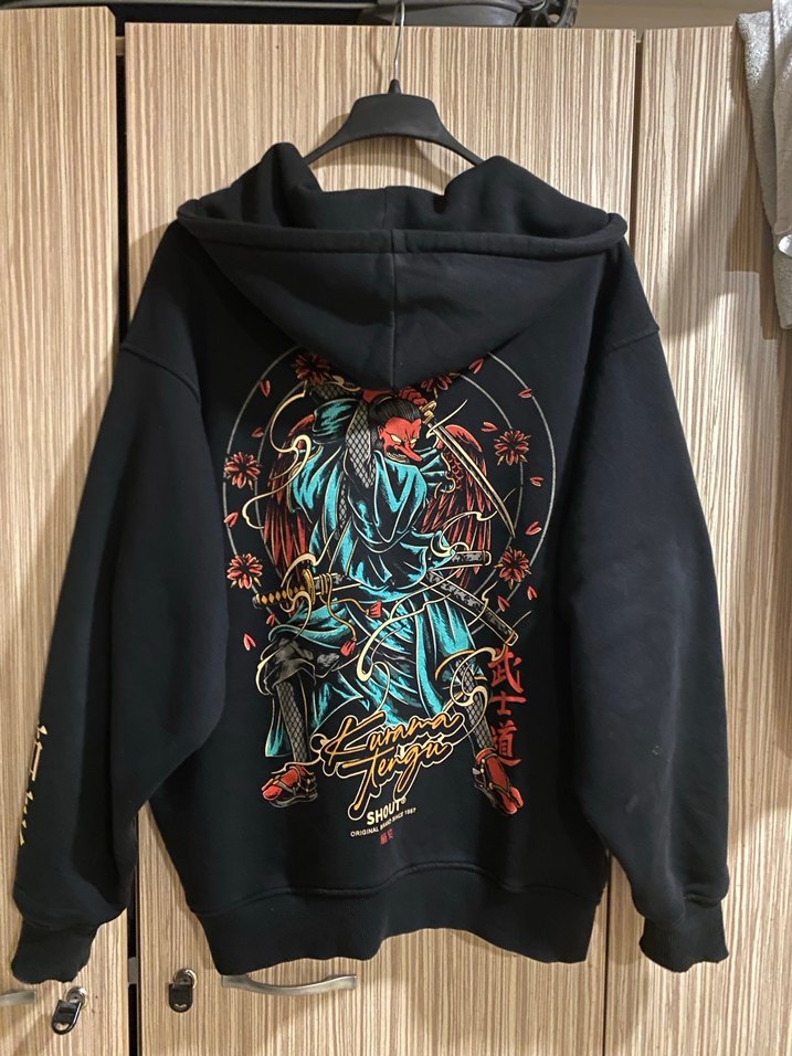 Kapüşonlu Fermuarlı Siyah unisex Sweatshirt - Görsel 2