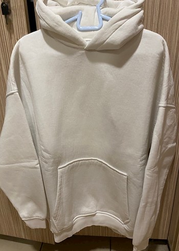 Beyaz Kapüşonlu unisex Sweatshirt - Görsel 2