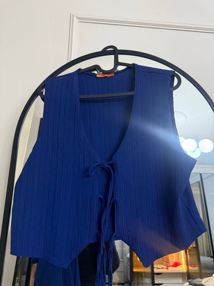 Lacivert Pilili Uzun Kolsuz Kadın Takım - Görsel 2