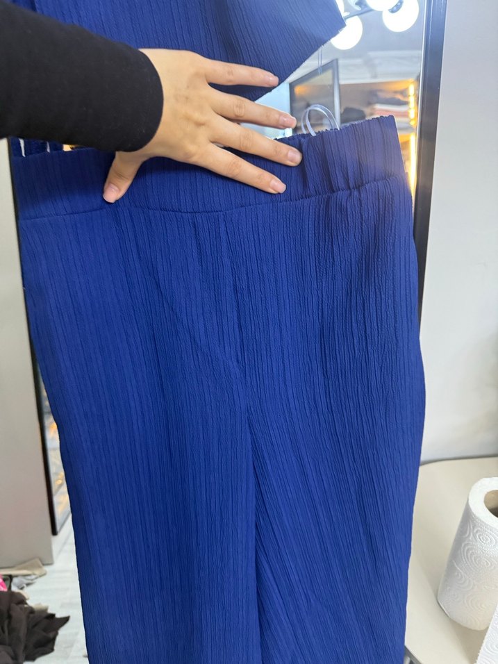 Lacivert Pilili Uzun Kolsuz Kadın Takım - Görsel 4