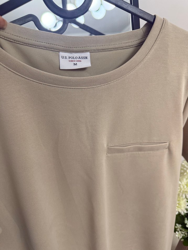 Bej Kadın Bisiklet Yaka Kısa Kollu Tişört - Görsel 2