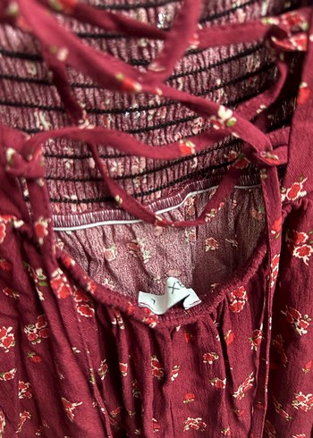 Bordo Bohem Kısa Kollu Midi Elbise - Görsel 4