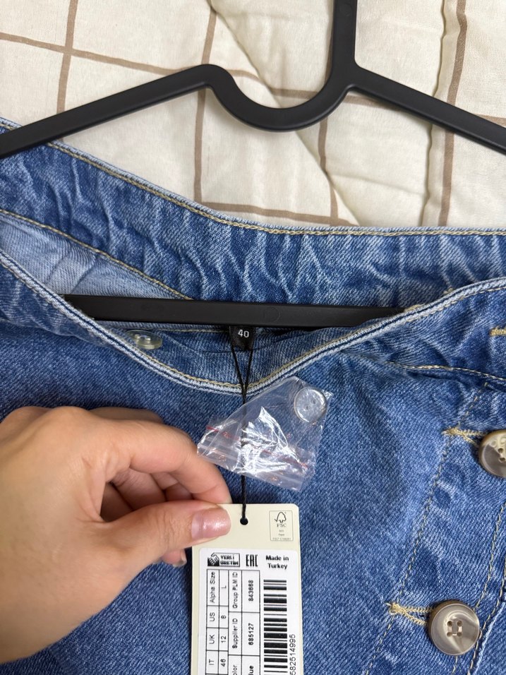 Düğmeli Mavi Midi Kot Etek - Görsel 2