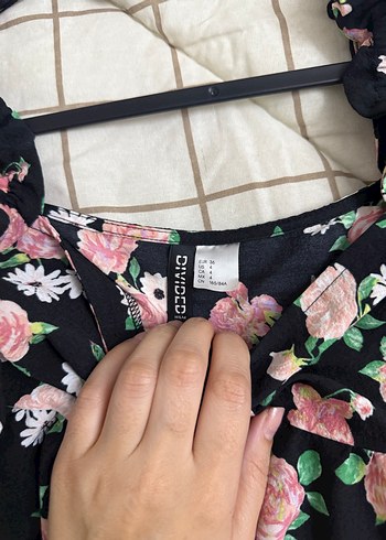 Pembe Çiçekli Midi V Yaka Salaş Elbise - Görsel 4