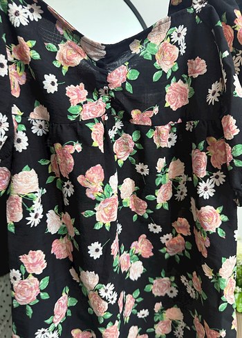 Pembe Çiçekli Midi V Yaka Salaş Elbise - Görsel 2