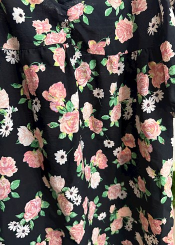 Pembe Çiçekli Midi V Yaka Salaş Elbise - Görsel 3