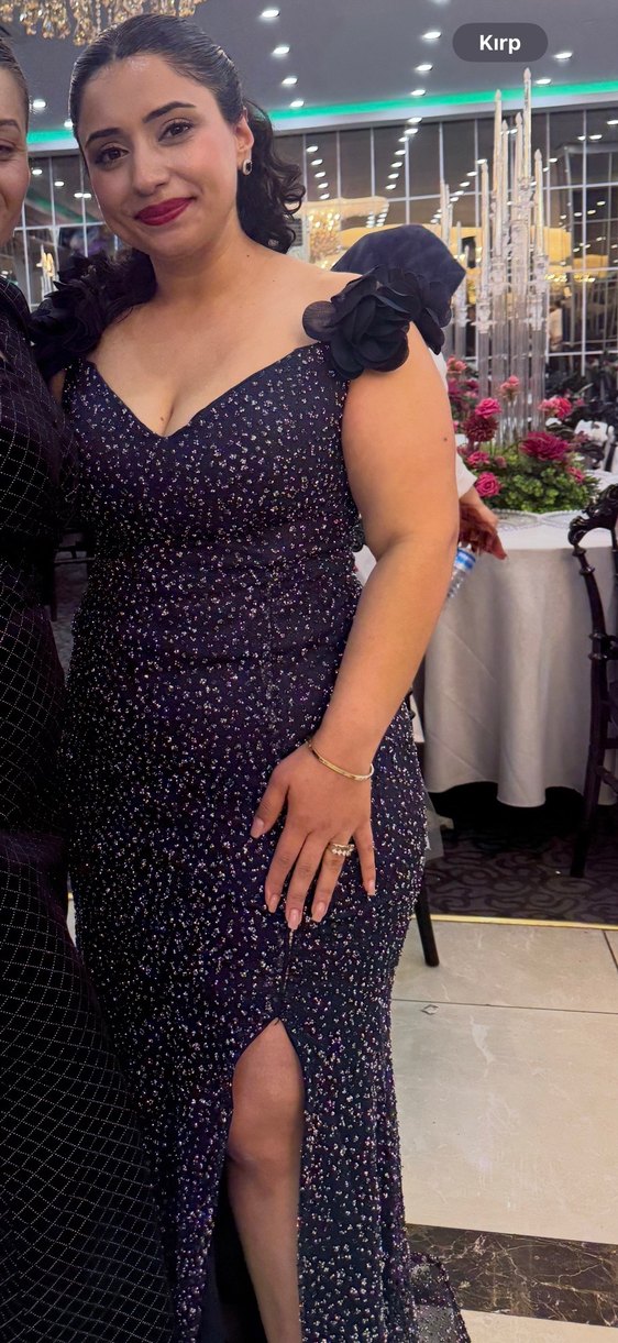 Parlak Desenli Lacivert Uzun Abiye Elbise - Görsel 2